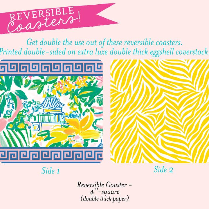 billet-doux - Wholesale Disposable Coasters - Chinoiserie Pagoda Reversible Coasters Set Of 8 With Prints1