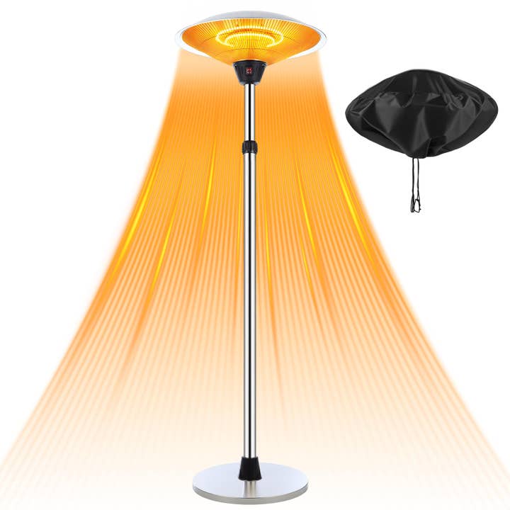 OutdoorSolarOutlet - Wholesale Outdoor Ornament/Decor - 1500w Electric Patio Heater for Outdoor Stainless Steel Free Standing Infrared Space Heater with Adjustable Height and Dust Bag, Tip-over Protection