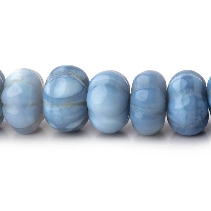 Perles sculptées en melon en opale bleue Owyhee de 8 à 10 mm, 16 pouces, 65 pièces pour la vente par Beads of Cambay