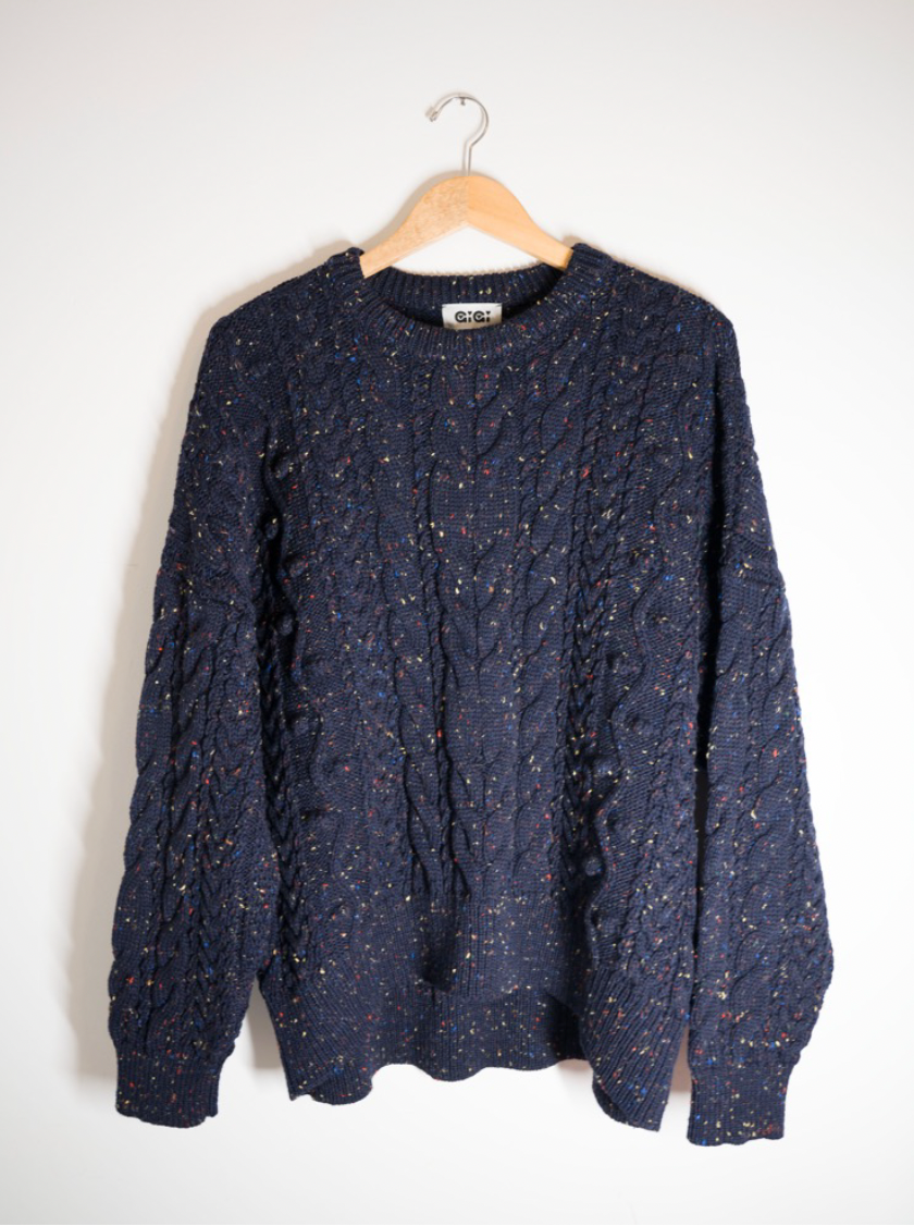 GiGi Knitwear - Wholesale Knit Sweater - Women's - Oversized Cable Sweater in Navy Speckle2