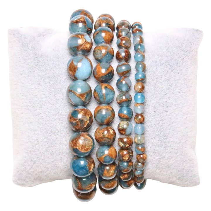 Foliesbijoux - Wholesale Beaded Bracelet - Jasper bracelet blue A light gold heated