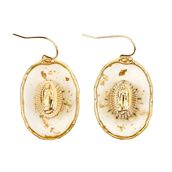 Hail Mary Gifts - Wholesale Dangle Earrings - Catholic Religious Gold Our Lady of Guadalupe Earrings Epoxy