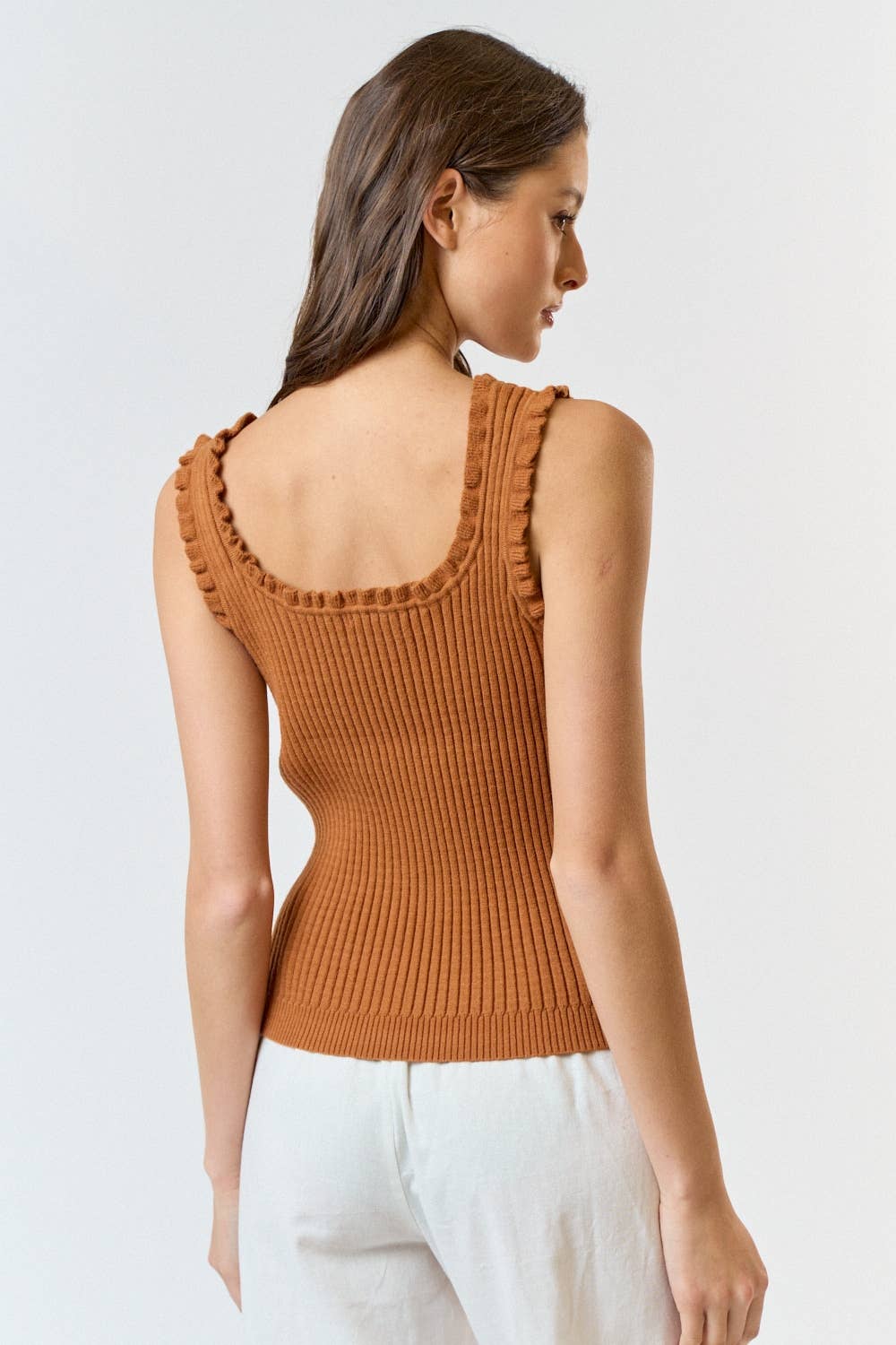 Lalavon - Wholesale Knit Top - Women's - ILT3740 3D Crochet Flower And Ruffled Hem Knit Tank Top 14