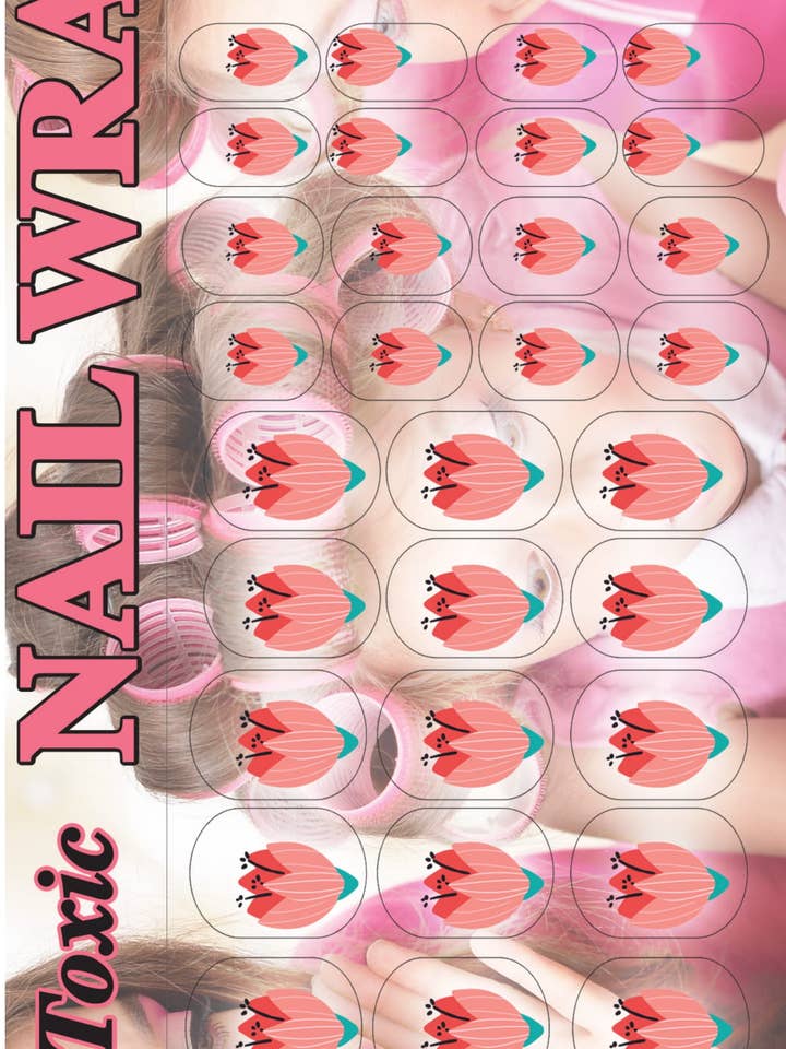 Enveloppe à ongles peinte à la main motif tulipe pour la vente par Mom & Me Manis