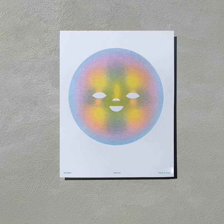 Robyn A. Frank Artworks - Wholesale Art Print - Smile sun risograph art print1