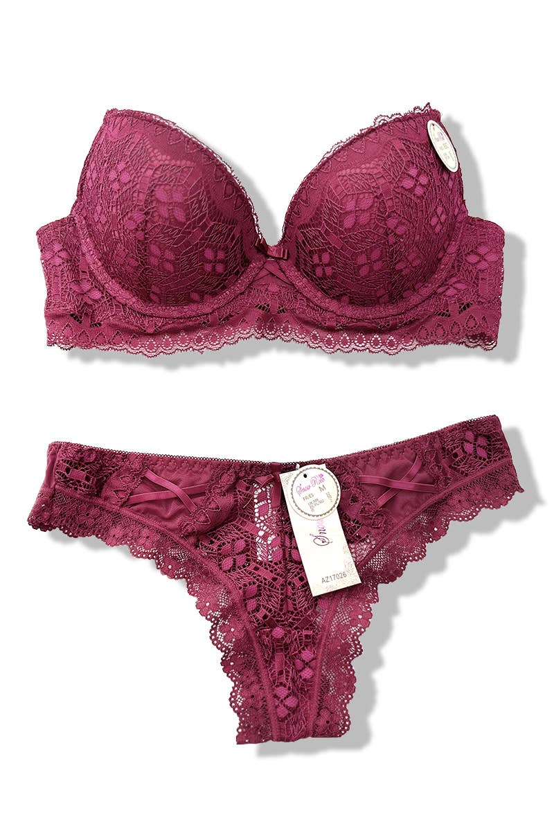 Belle Com'Elle - Vendita all'ingrosso Completino intimo - Donna - Set Reggiseno con Ferretto e Imbottitura + Perizoma in Pizzo C/AZ17026C21