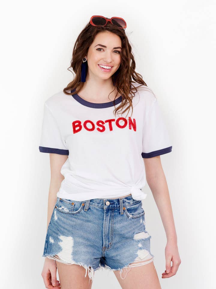 Boston Pailletten-Ringer-T-Shirt für den Großhandel von Locale