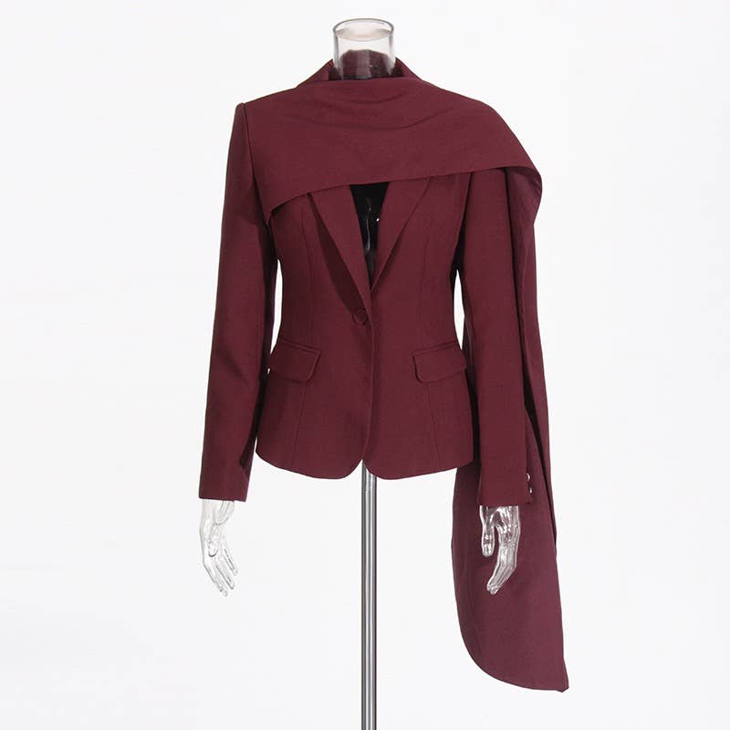 BL35Y Burgundy Cape Blazer – Tailored Fall Elegance for wholesale on Faire1