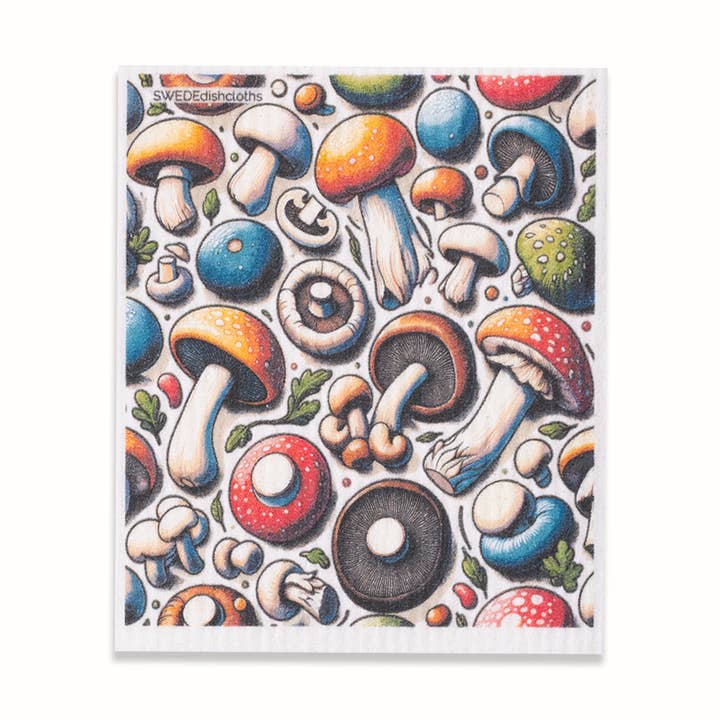 Schwedisches Geschirrtuch mit Pilzcollage für den Großhandel von SWEDEdishcloths