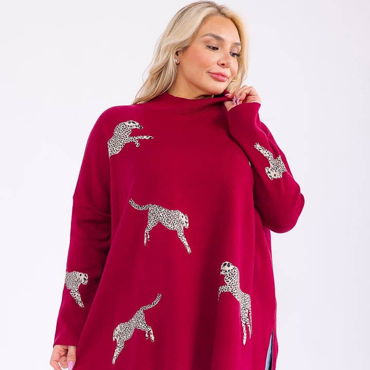 Maglione a collo alto in maglia con stampa animalier taglie forti T19499P. per la vendita all'ingrosso da parte di IWT Brands