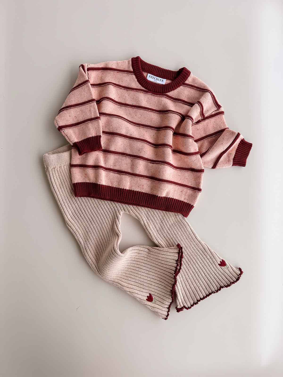 FRECKLES the label - Wholesale Knit Sweater - Kids - Raised Stripe Jumper | Sherbet Berry2