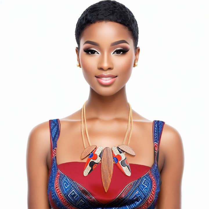 Conjunto de collares y colgantes de madera con purpurina para mujer para venta al por mayor de PinktownUSA