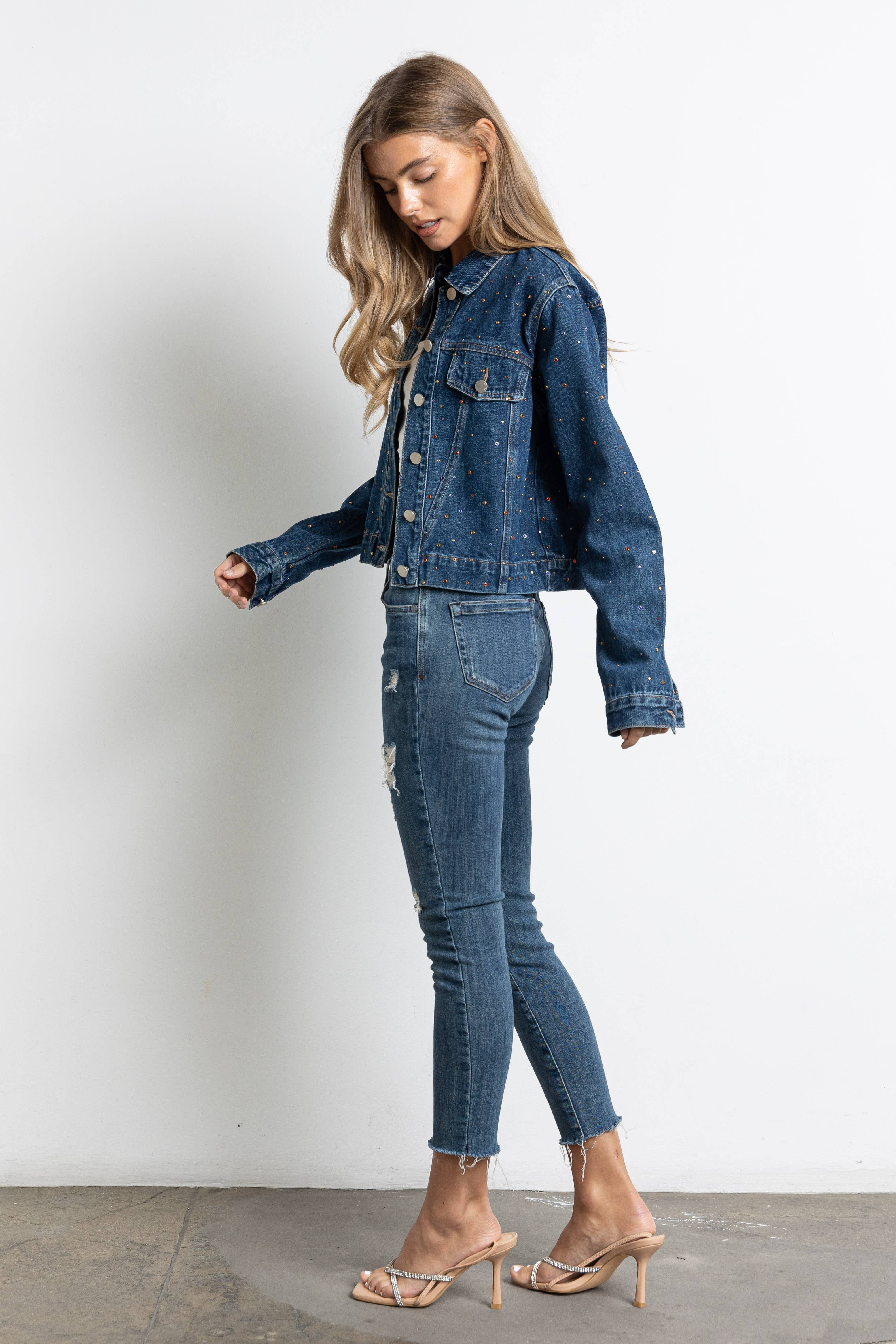 KIWI - Vendita all'ingrosso Giacca di jeans - Donna - Giacca in denim con strass multicolore IJ212814