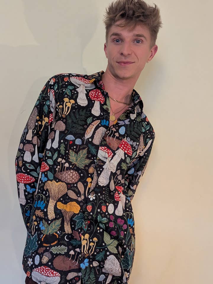 AW2503 Unisex Toadstool Mushroom Print Cotton Shirt for wholesale by Emma's Emporium