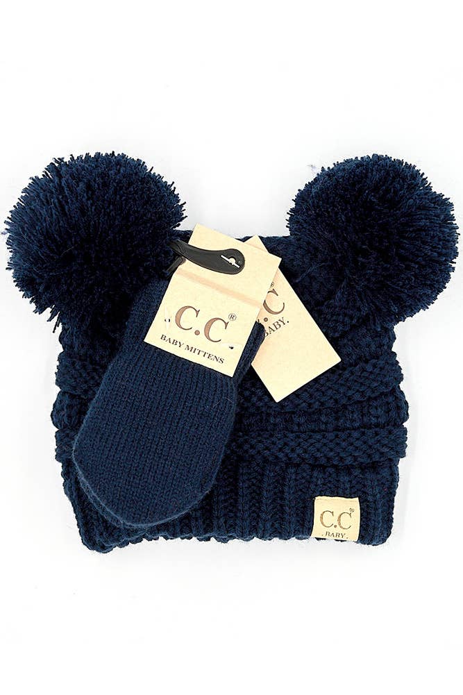 Hana - Wholesale Beanie - Kids - C.C Baby Solid Ribbed Pom Beanie and Mitten Glove4
