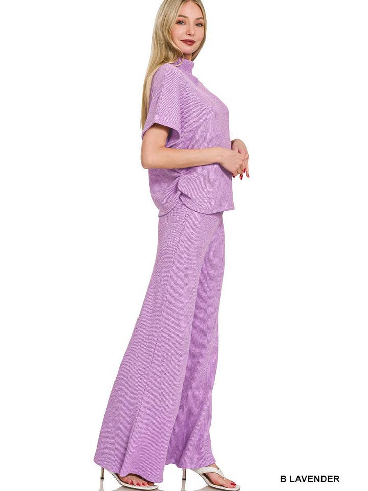 Vanilla Monkey - Wholesale Lounge Set - Women's - Sweater Mock Neck Short Sleeve Top & Long Pants Set1