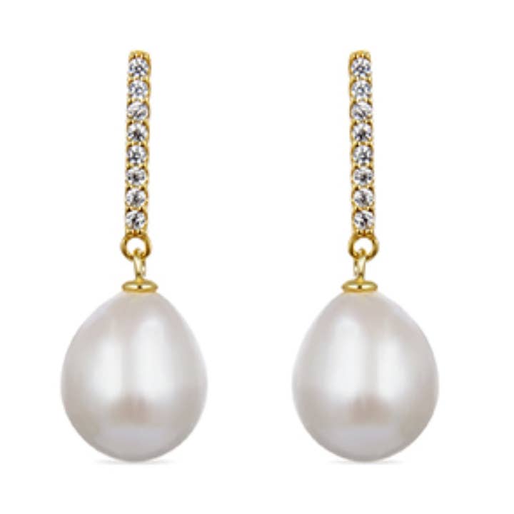 Pendientes de Plata de Ley 925 con Perla Blanca acabados en oro amarillo de 18K - Nolshu para venta al por mayor de Luxenter