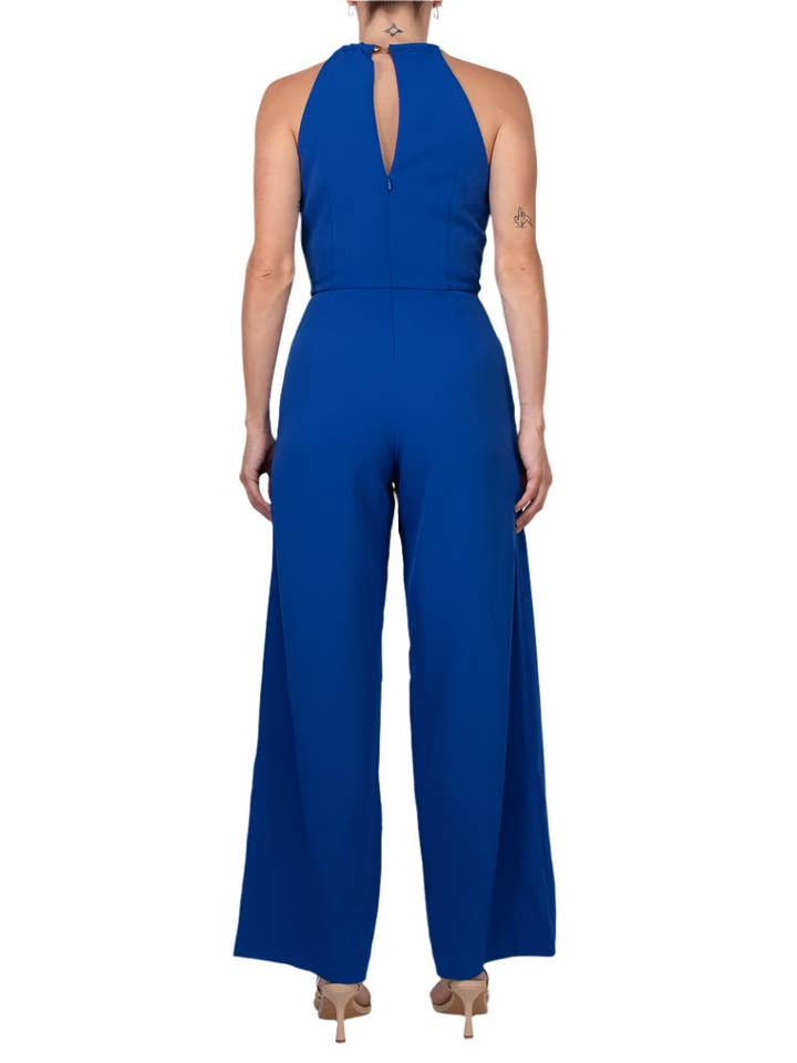 Immediate Apparel - Wholesale Jumpsuit - Women's - Donna Ricco Halter Chain Neck Keyhole Front Sleeveless Zipper Back Pockets Solid Crepe Jumpsuit