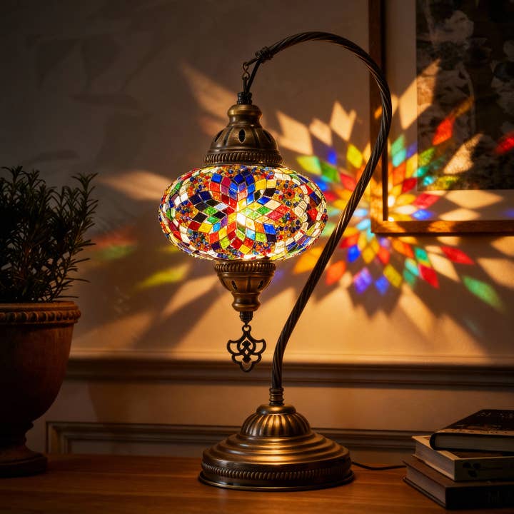 Mozaist Handmade Turkish Mosaic Swan Table Lamp Multicolor for wholesale by Mozaist LLC
