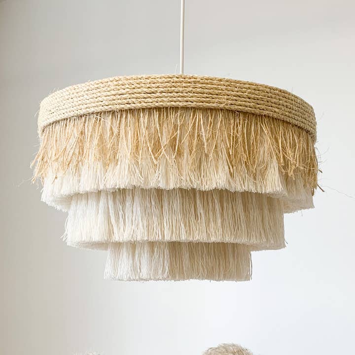 Lámpara de franjas de algodón con banda de sisal y flecos para venta al por mayor de BOHO LIGHTS