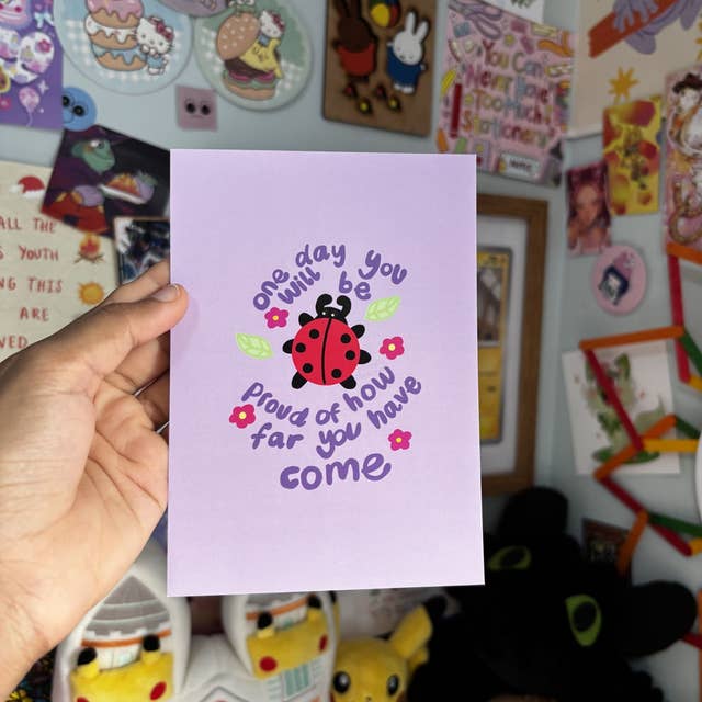 ladybug positivity postcard print for wholesale by squiglysketches