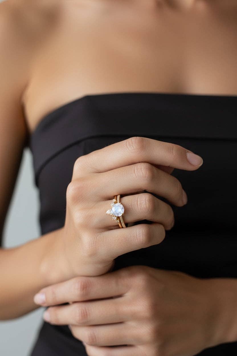 Vivian Grace Jewelry - Wholesale Single Stone/Solitaire Ring - Ava Moonstone & Topaz Ring Set15