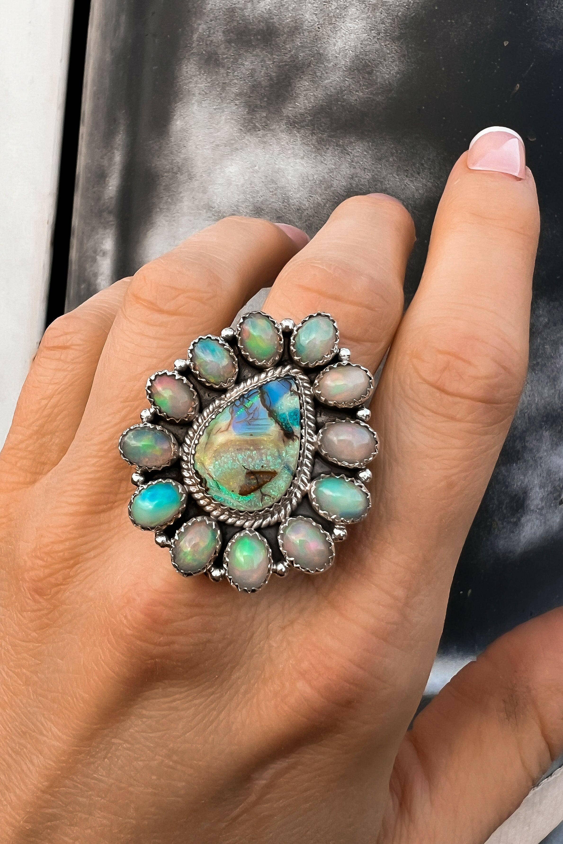 Krush Kandy - Wholesale Cocktail/Statement Ring - Sterling Opal & Ethiopian Opal Cluster Ring MADE TO ORDER