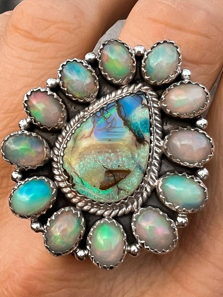 Sterling Opal & Ethiopian Opal Cluster Ring MADE TO ORDER for wholesale by Krush Kandy