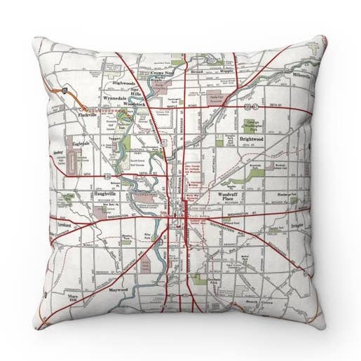 Indianapolis Indiana Map Pillow – 18" Square Throw Pillow for wholesale by Daisy Mae Designs