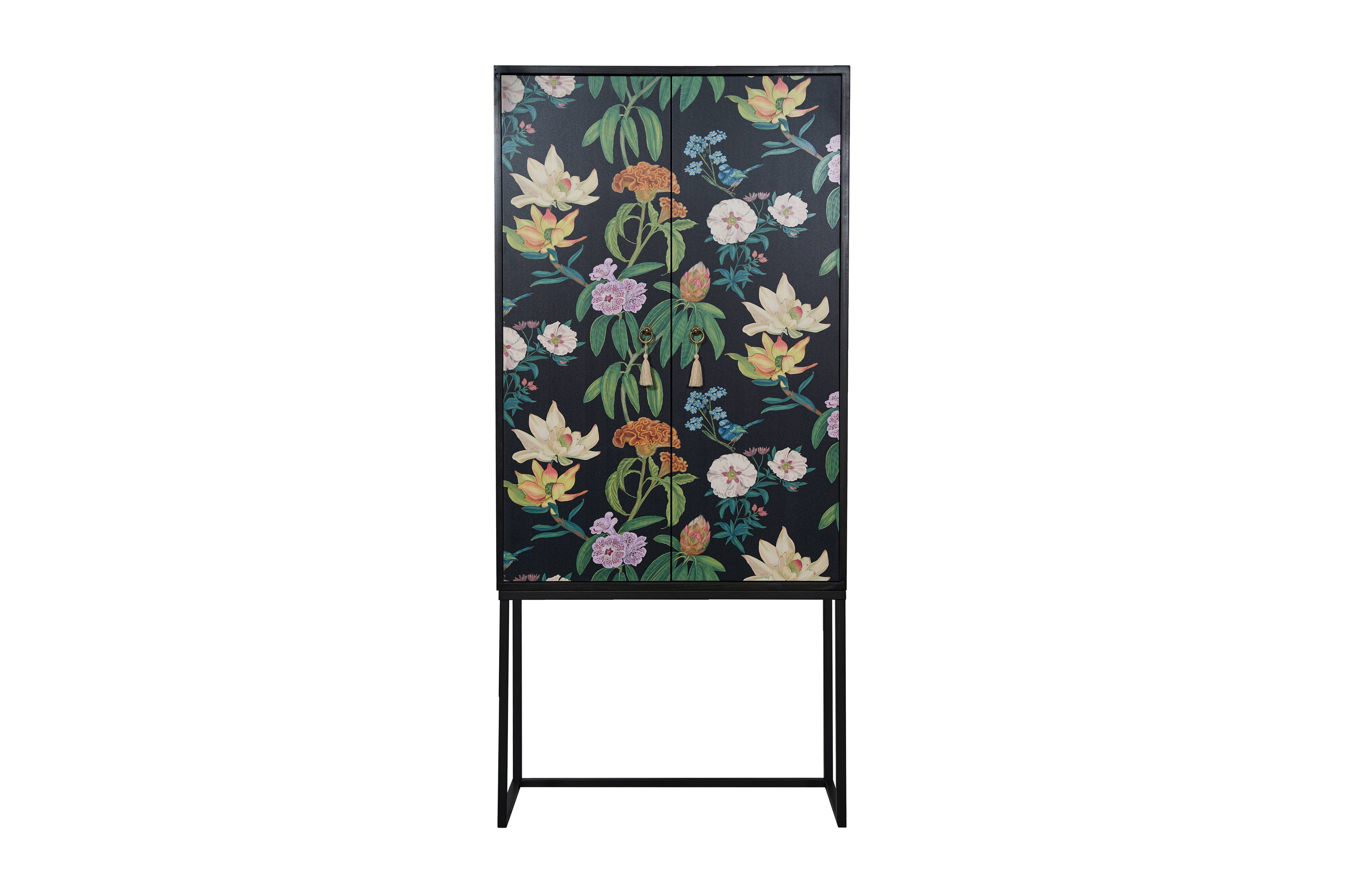 Really Nice Things - Wholesale Cabinet - Black floral printed MDF sideboard cabinet with 2 doors0