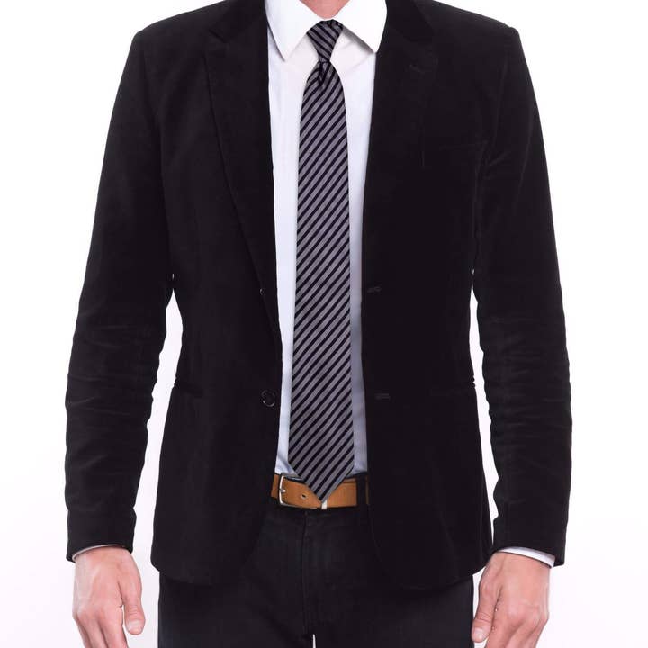 GoTie - Vente Cravate – homme - Cravate skinny à rayures grises et noires3