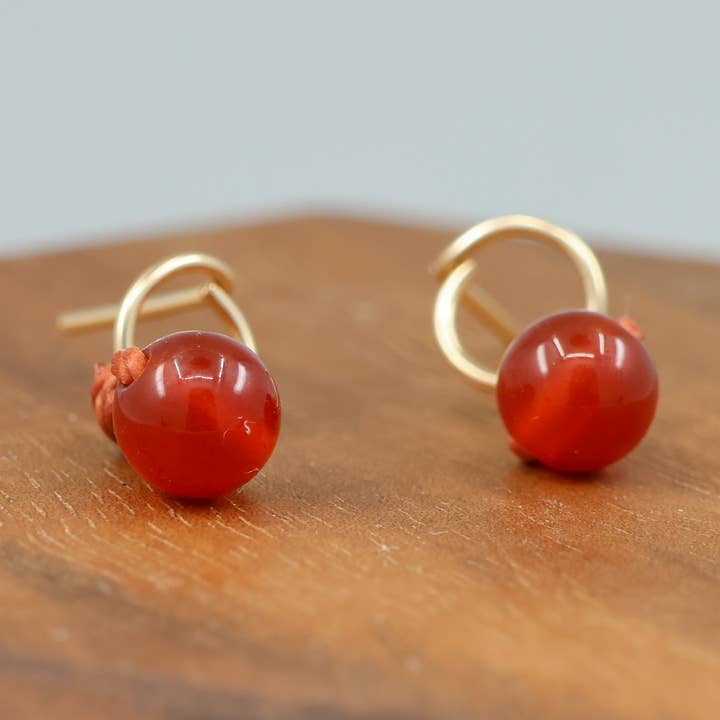 The Stitch Alliance - Wholesale Stud/Post Earrings - Carnelian Stud Earrings, Circle, 14k Gold Fill, Handmade USA0