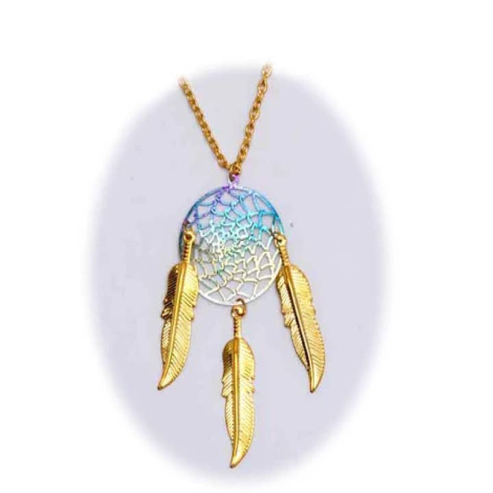 Collana Dreamcatcher con Piuma d'Oro Natale per la vendita all'ingrosso da parte di Buddha Yoga