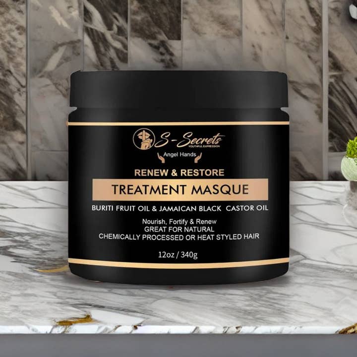 S-Secrets – wholesale Hårmask – Buriti Fruktolja och Jamaicansk Svart Ricinolja Hårmask, Eteriska oljor & Aloe Vera Juice Djupbehandling, Mirakelreparation för Torrt, Skadat, Frissigt Hår, 12 oz