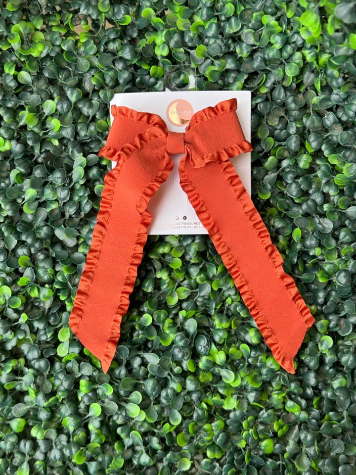 Rust Ruffle Coquette Hair-bow for wholesale by Luna Lane treasures