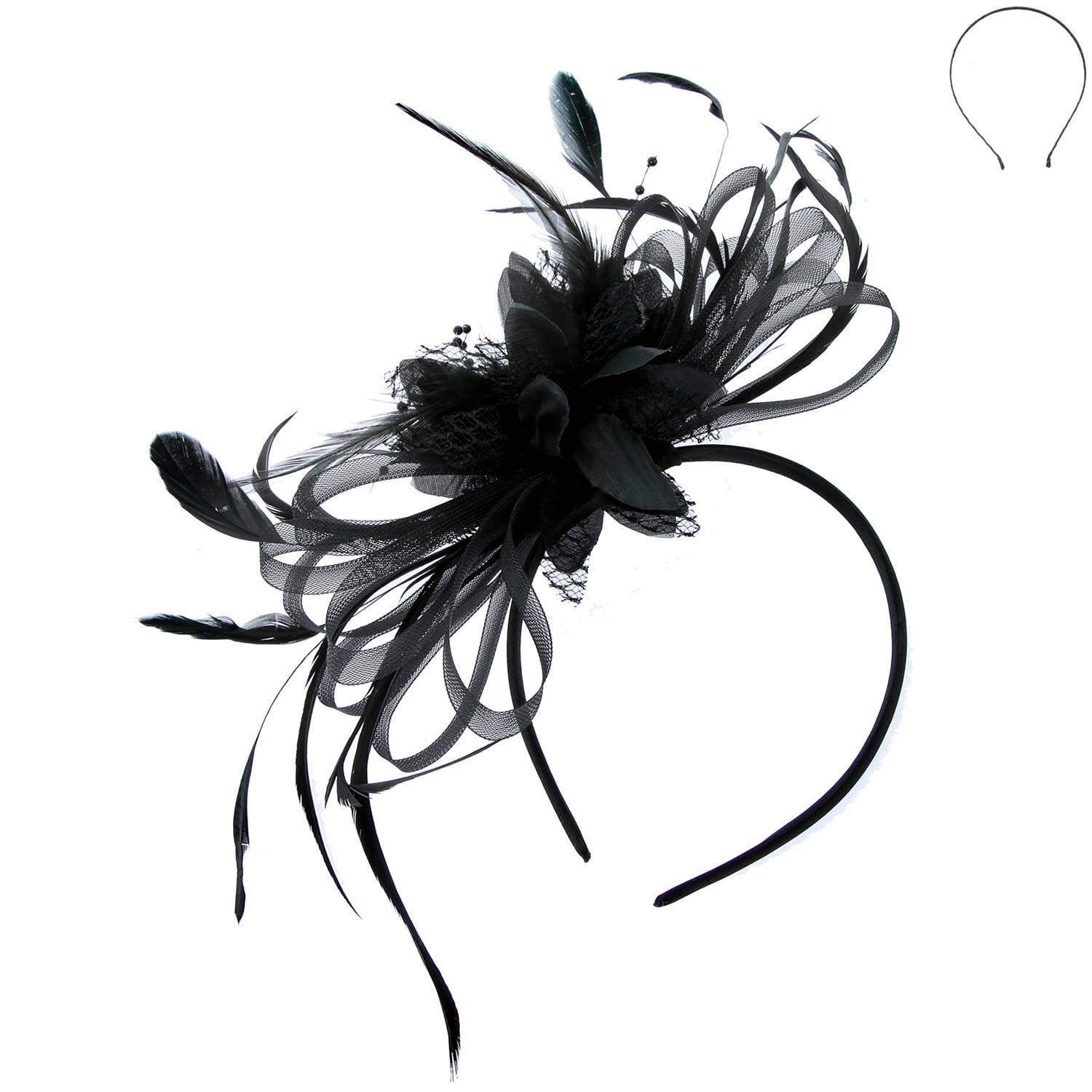SP Sophia Collection - Wholesale Fascinator Hat - Women's - Floral Fascinator Headband w/ Side Loops & Feathers0
