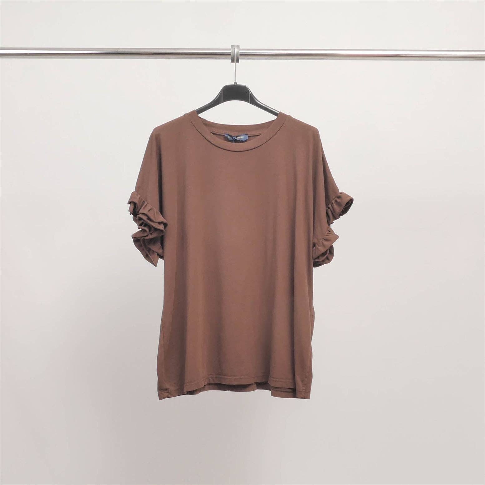 Cecile Wang - Wholesale T-Shirt - Women's - Ruffled sleeve stretch cotton T-shirt CM544495