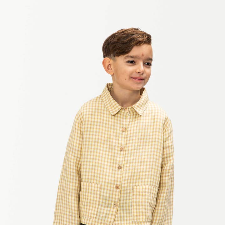 Linen Workshirt dijon check for wholesale by Matona