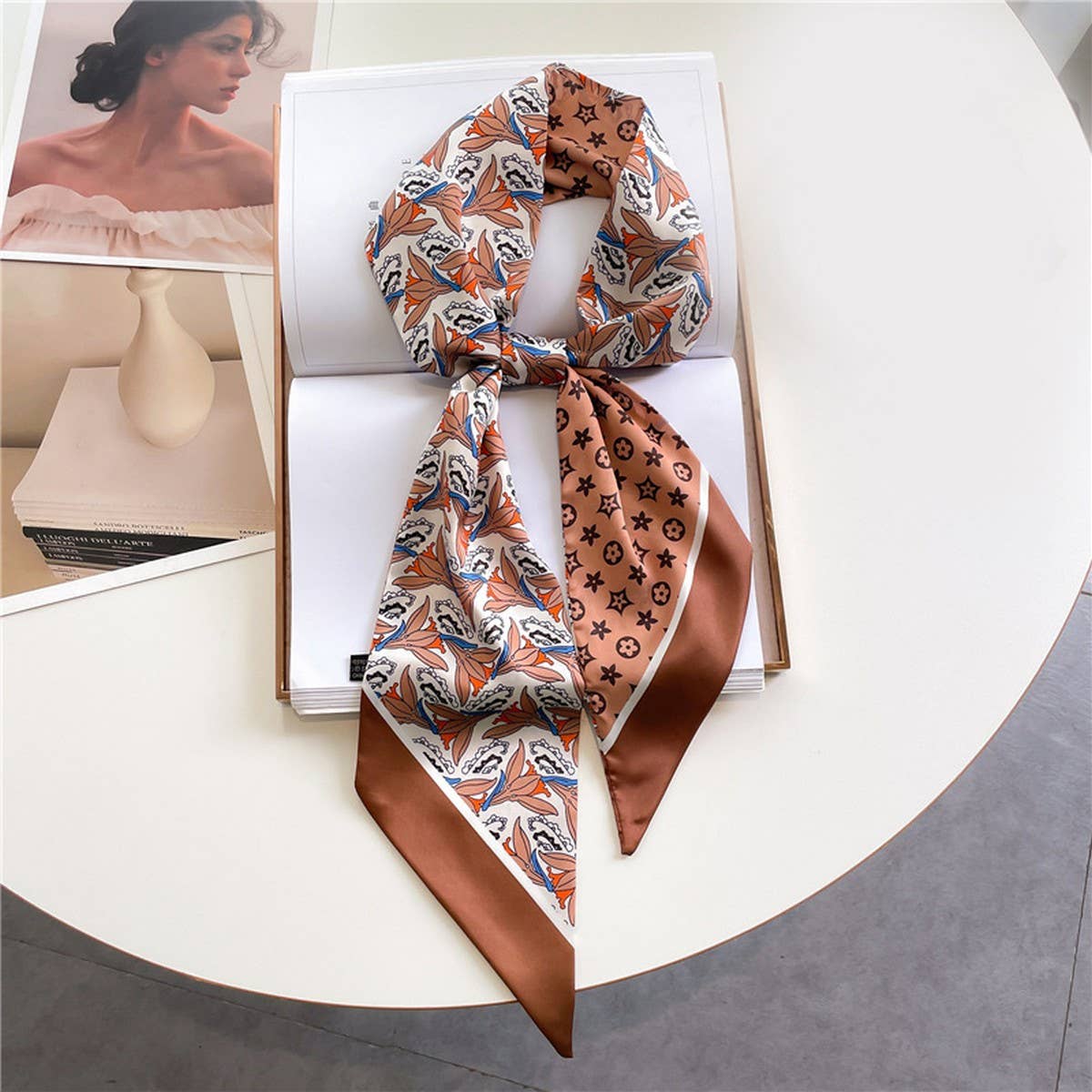 ACCITY - Wholesale Head Scarf - Women's - FASHIONABLE DOUBLE-LAYER RIBBON ANGLED HEAD SCARF_CWASC151522