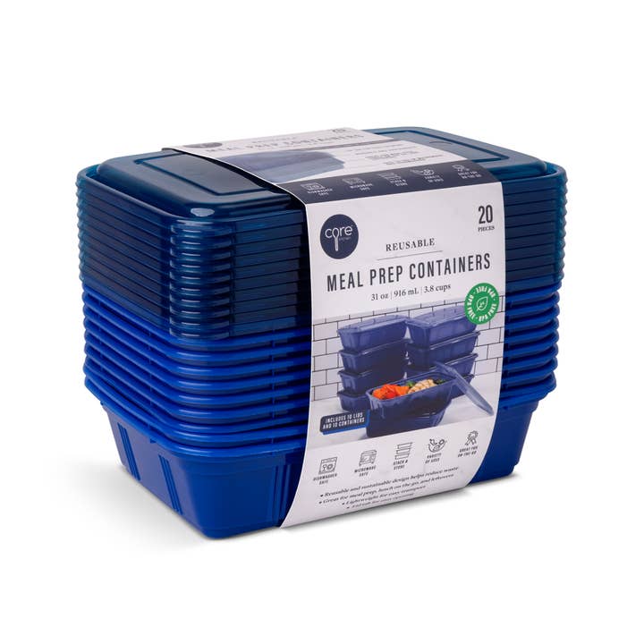 Core Home - Wholesale Food Storage Container - 20pc 31oz Colored Meal Prep Containers - Midnight Oil