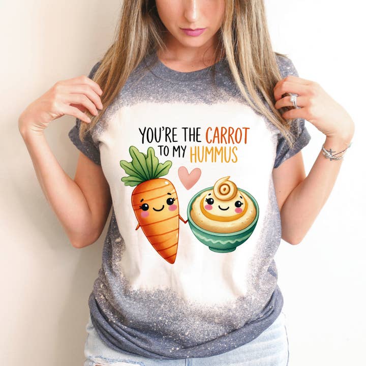 You're The Carrot To My Hummus Bleached Valentine Tee for wholesale by Hello Gorgeous Apparel