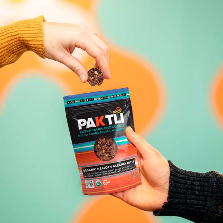 Paktli Foods - Wholesale Chocolate Covered Sweets - NEW Extra Dark Chocolate Alegria Bites+ Cranberries/Cashews12