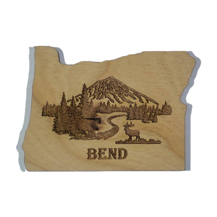Aimant en bois d'aulne Mt Bachelor - personnalisable pour la vente par Lighthouse Gift Company