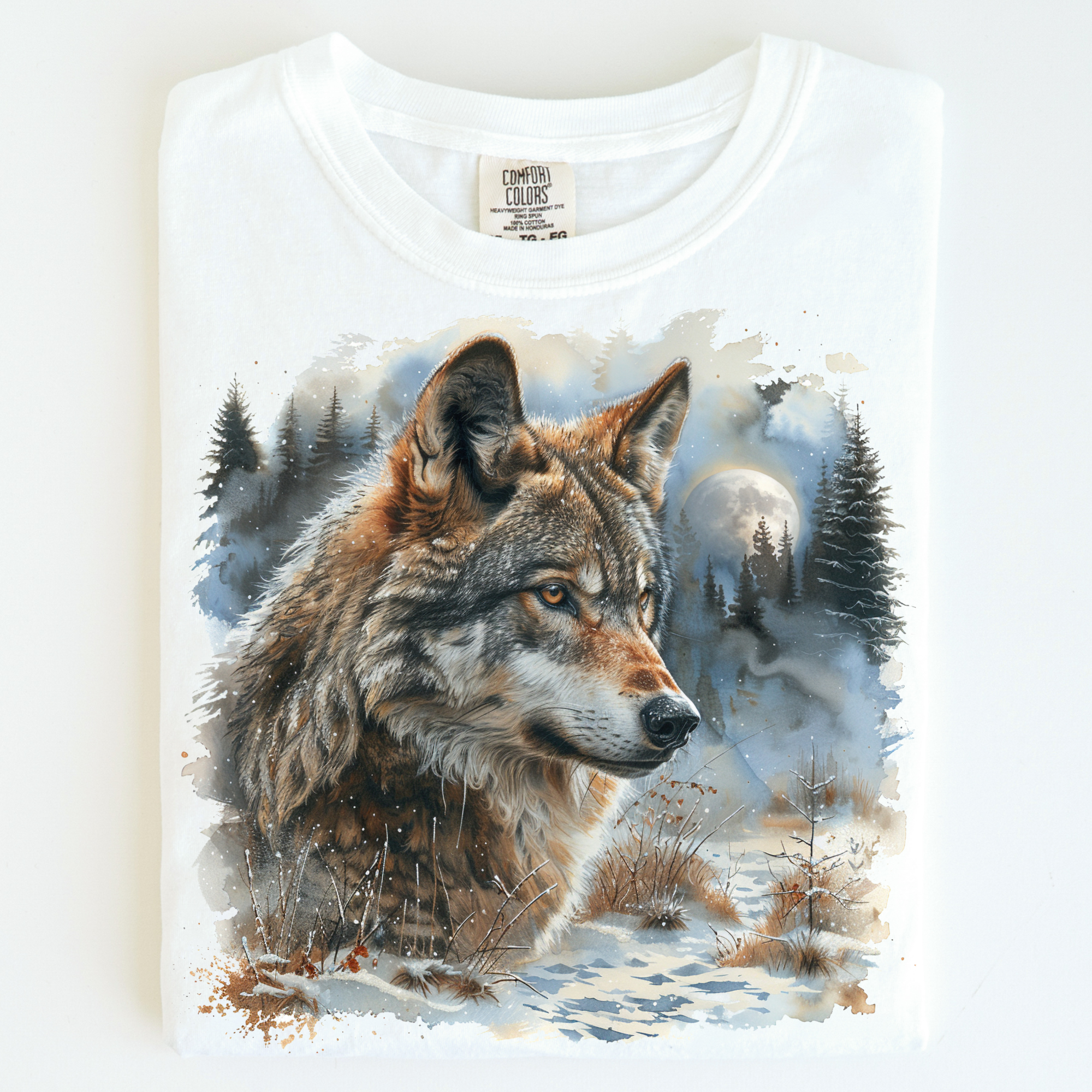 Madi Moosh - Wholesale T-Shirt (Graphic) - Unisex - Retro Wolf Howling At The Moon Wilderness Shirt - Printed On Comfort Colors3