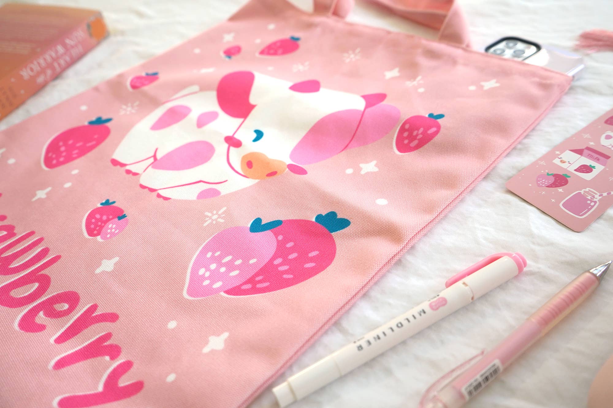 The Moonborn - Wholesale Tote Bag - Women's - Strawberry Pink Cow Tote Bag3
