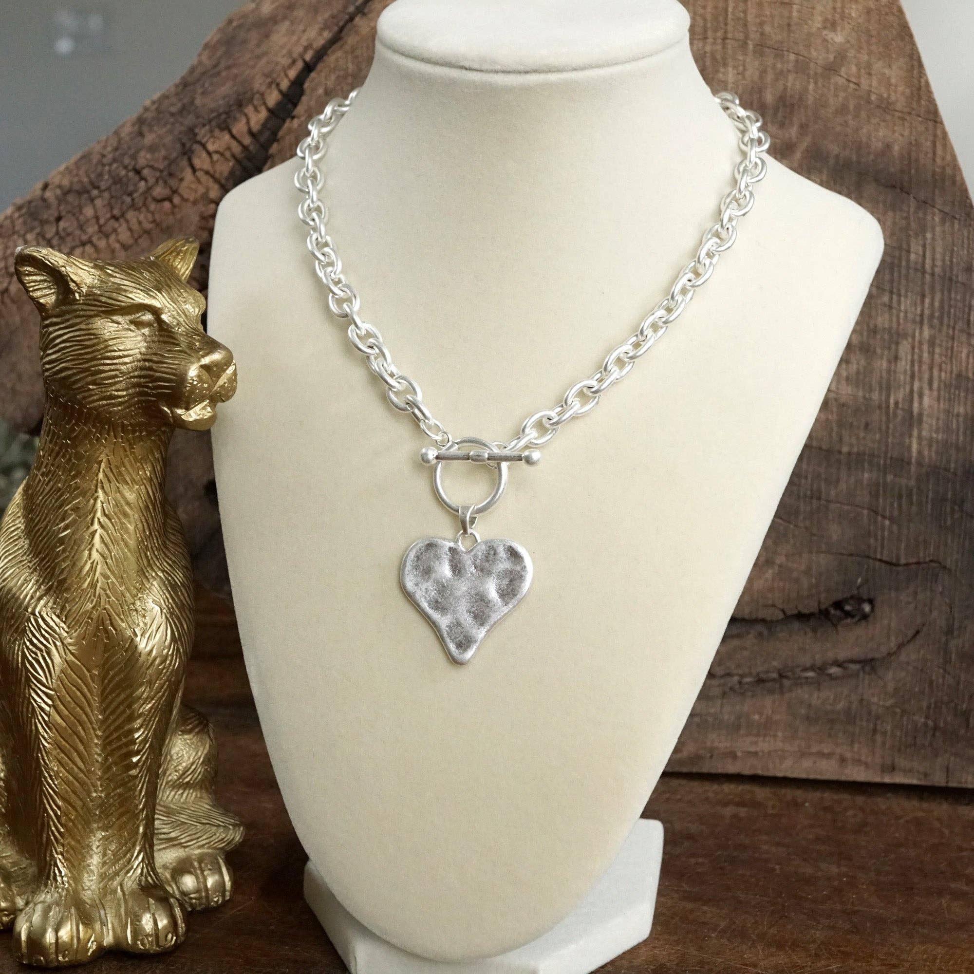 PennyLine inc - Wholesale Pendant/Charm Necklace - Boho Hammered Heart Front Toggle Necklace – Rustic Gold or Silver10