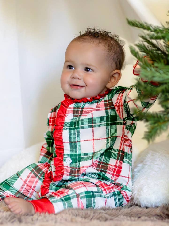 Christmas 2025 Pajamas - Ruffle Buttflap - Christmas Plaid for wholesale by Sugar Bee Clothing