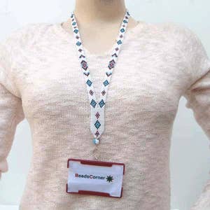 BEADS CORNER – wholesale Lanyard – Women’s – White Blue Red Beaded Id Holder Lanyard Beadwork1