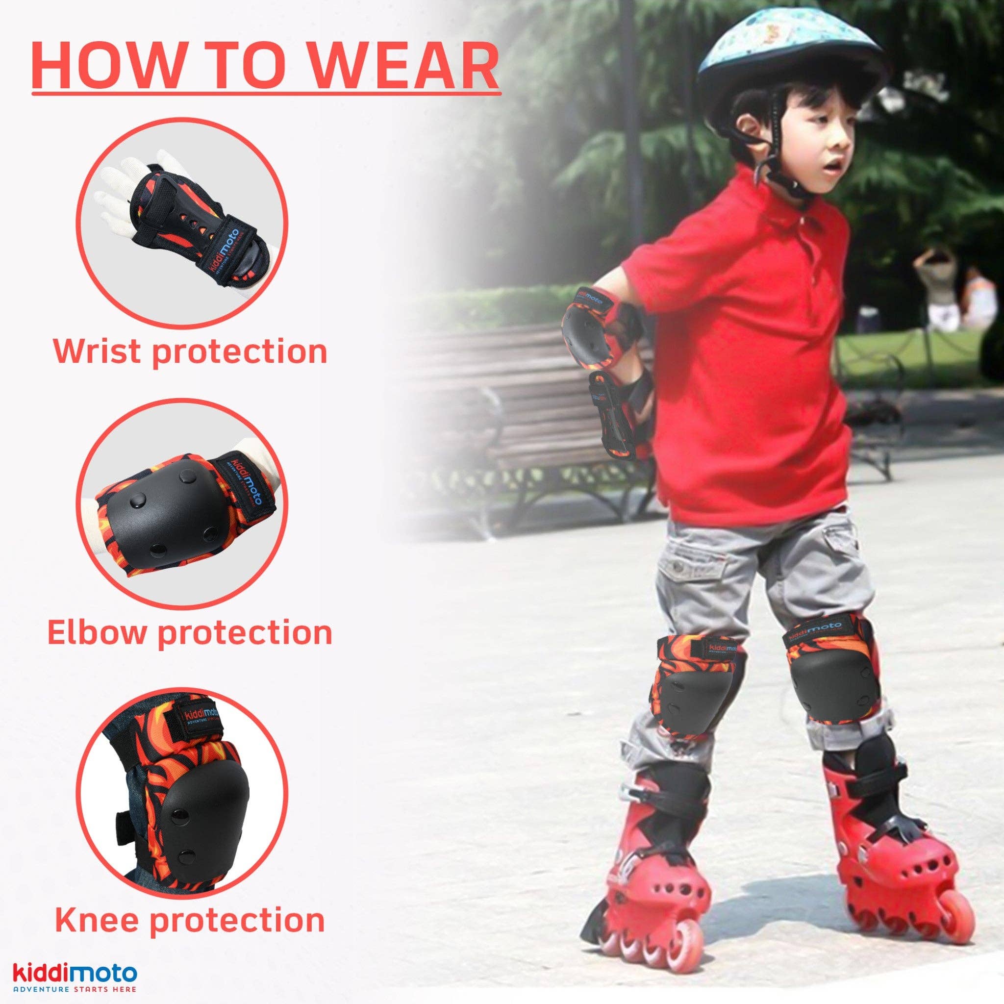 Kiddimoto – wholesale Sporttillbehör – Flames Pad Set - Armbågs-, knä- och handledsskydd3