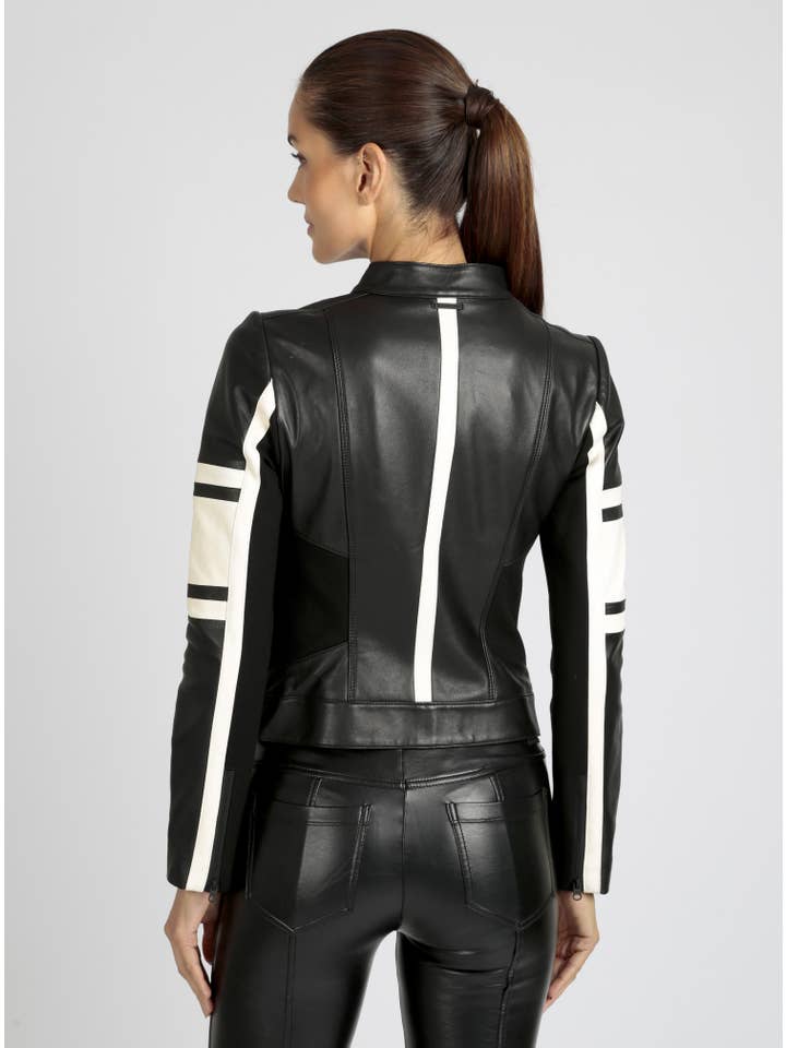 Blanc Noir - Wholesale Leather Jacket - Women's - Claudine Leather Racer Jacket JLS20